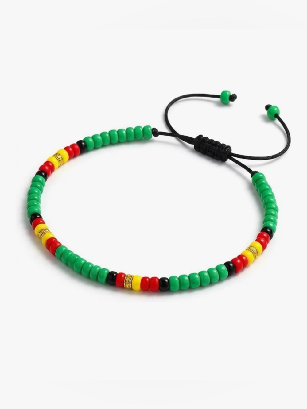 Adjustable Beaded Anklet in Green, White Red, Yellow, Black